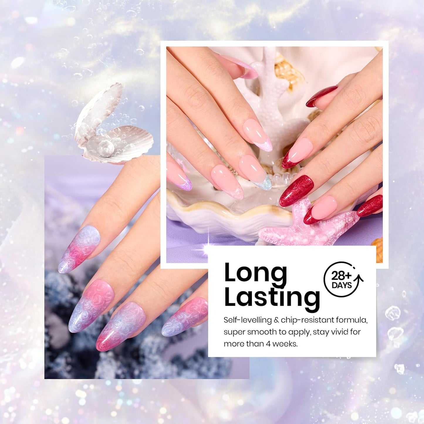 Beetles Pearl Gel Nail Polish Set - Ocean Treasures Gel Polish, 20 Colors Glitter Cat Eye Pink Red Mermaid Swirl Thread Effect Soak off Nail Gel for DIY Manicure Gift for Women
