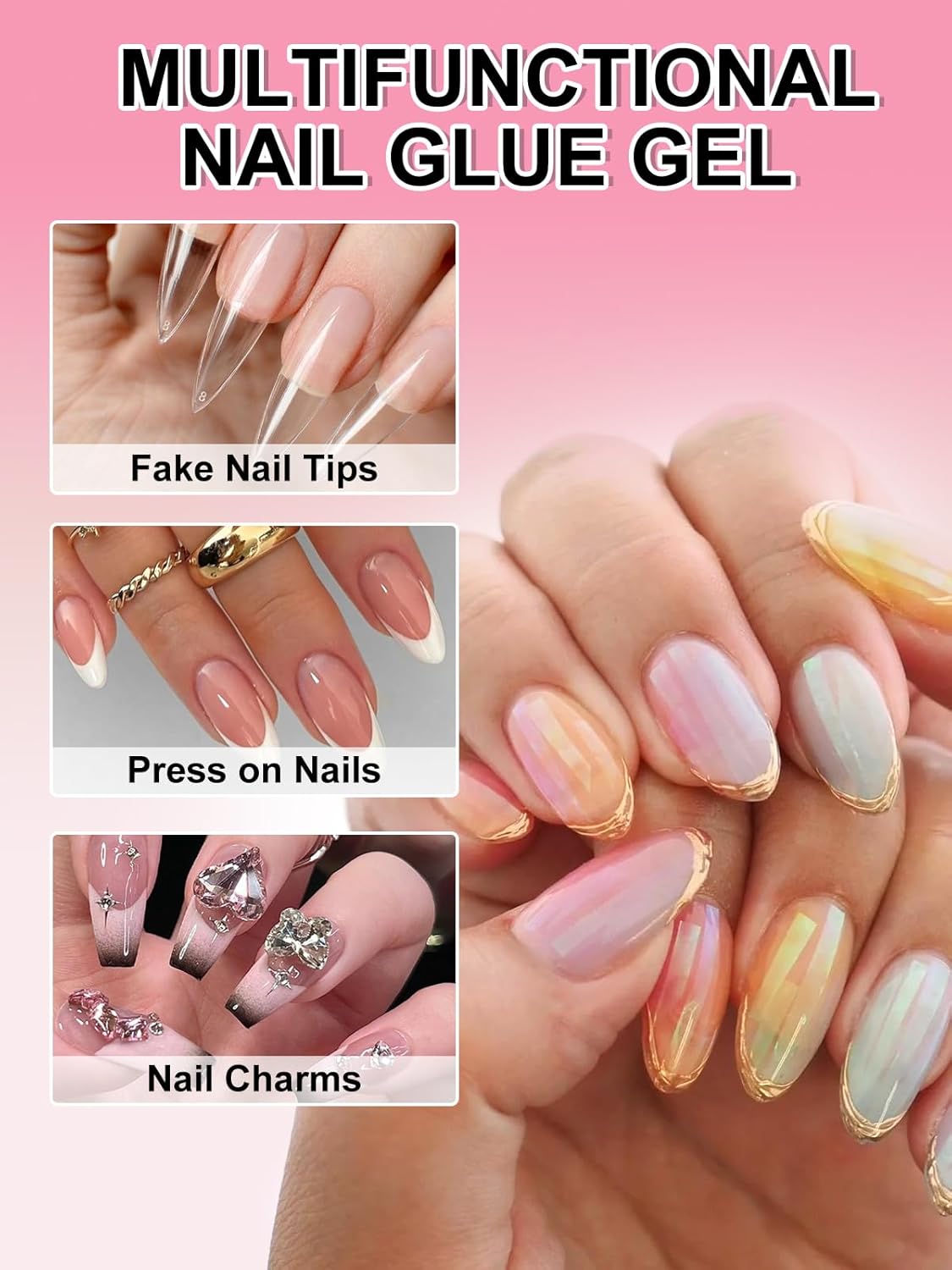EBANKU 4PCS Solid Nail Glue Gel with Nail Dehydrator and Primer, Fast Dry Solid Semi Nail Glue No Uv Light Needed, Nail Prep Dehydrator & No Lift Nail Primer Nail Supplies for Long Lasting Nail Techs