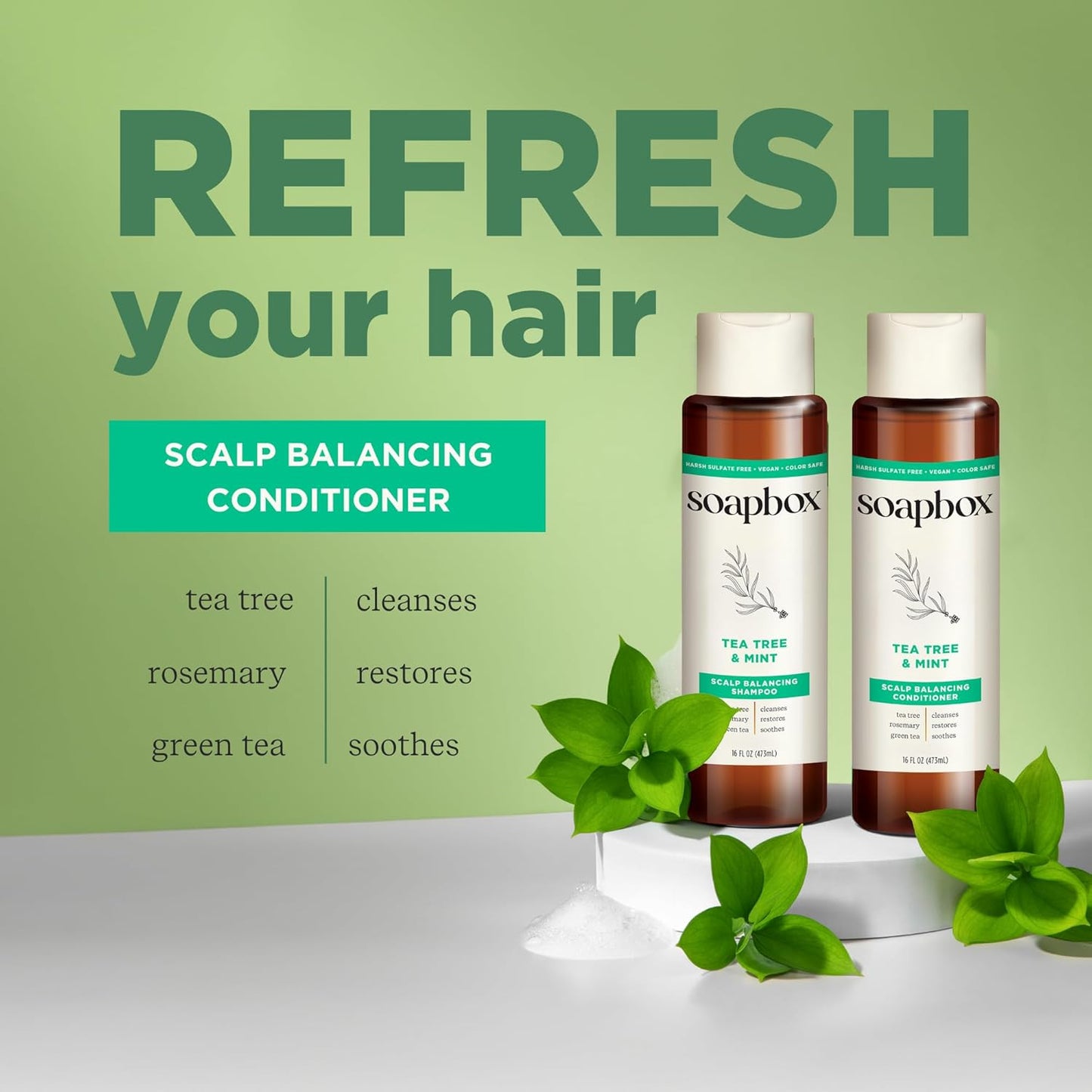 Soapbox Tea Tree Conditioner, Harsh Sulfate Free, Paraben Free, Silicone Free, Color Safe, and Vegan Hair Conditioner (33.8 Ounces)