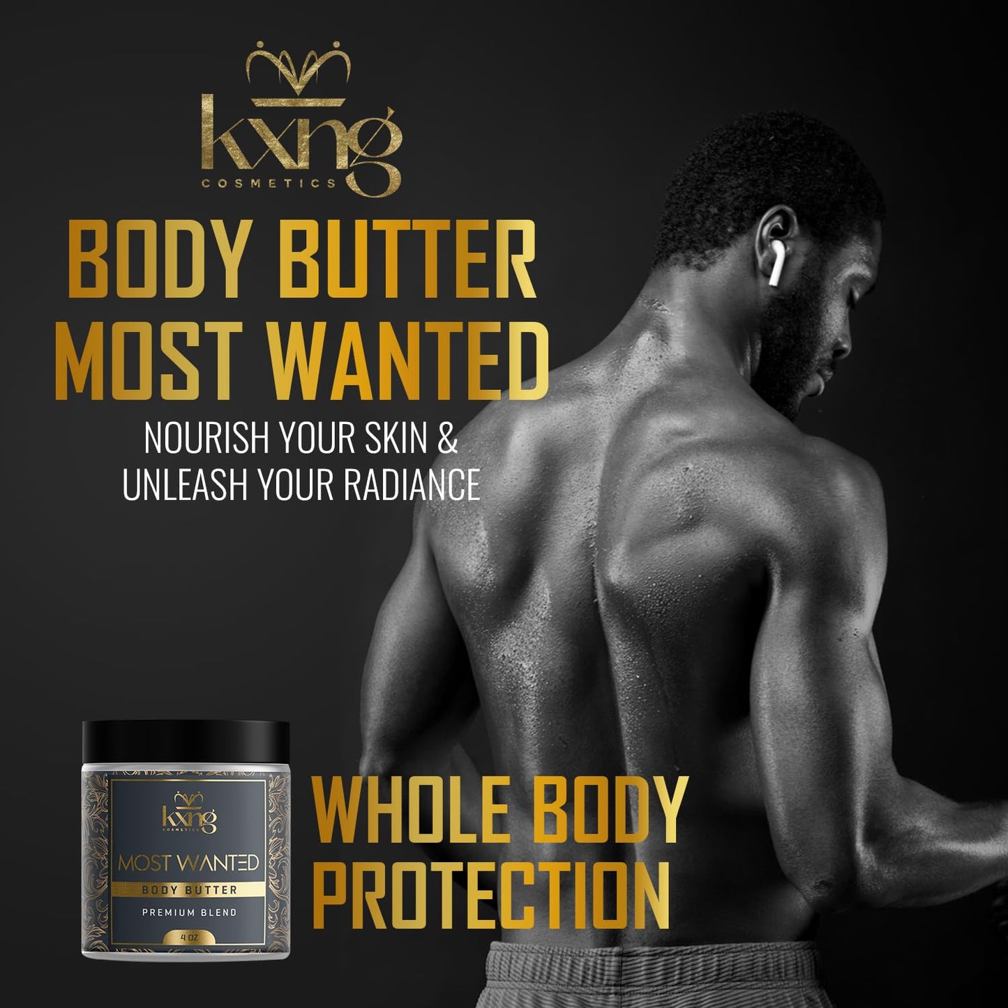 KXNG Cosmetics, Body Butter, Organic Skin Care for Men and Women, Body Moisturizer Lotions and Creams, Raw Shea Butter, Cocoa Butter, Mango, Coconut Oil, Hand, Foot, All Skin Types (Most Wanted)