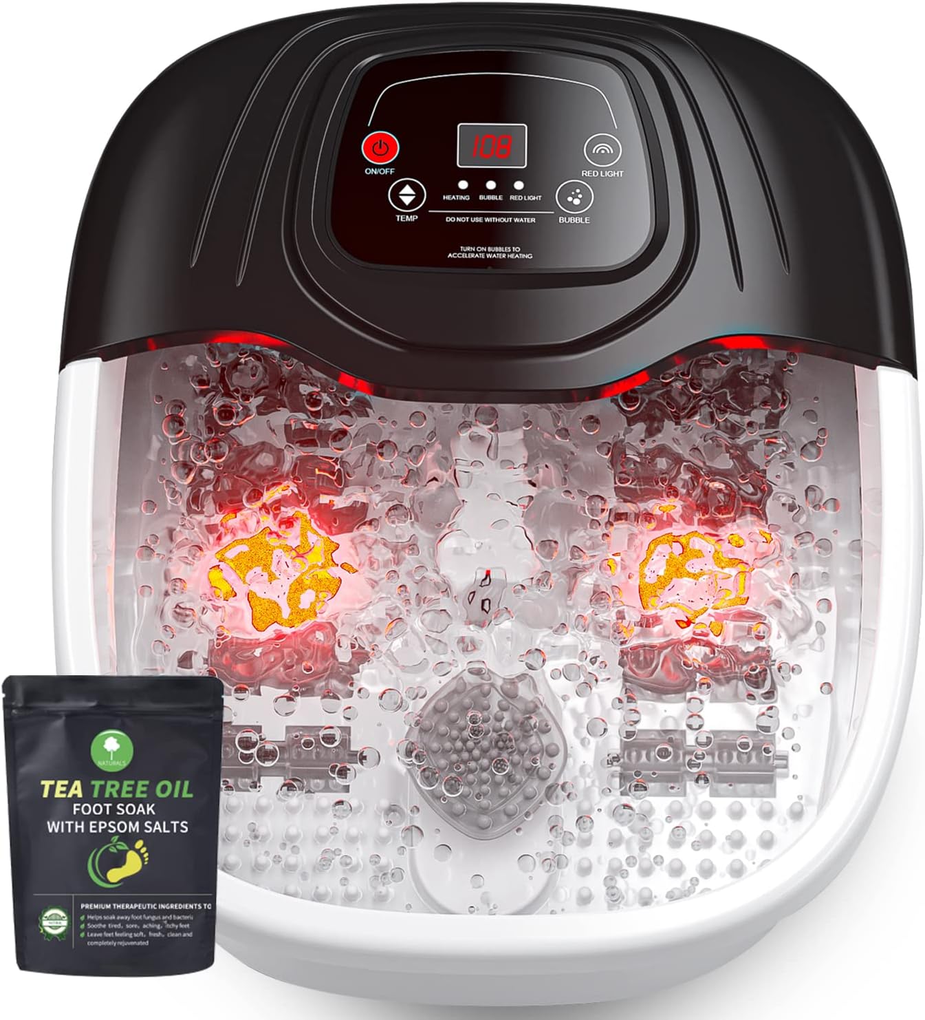Foot Spa Bath Massager with Heat, Epsom Salt,Bubbles, Vibration and Red Light, Tub for Stress Relief,Foot Soaker, Birthday Gifts for Mom Dad Women Men Her Him