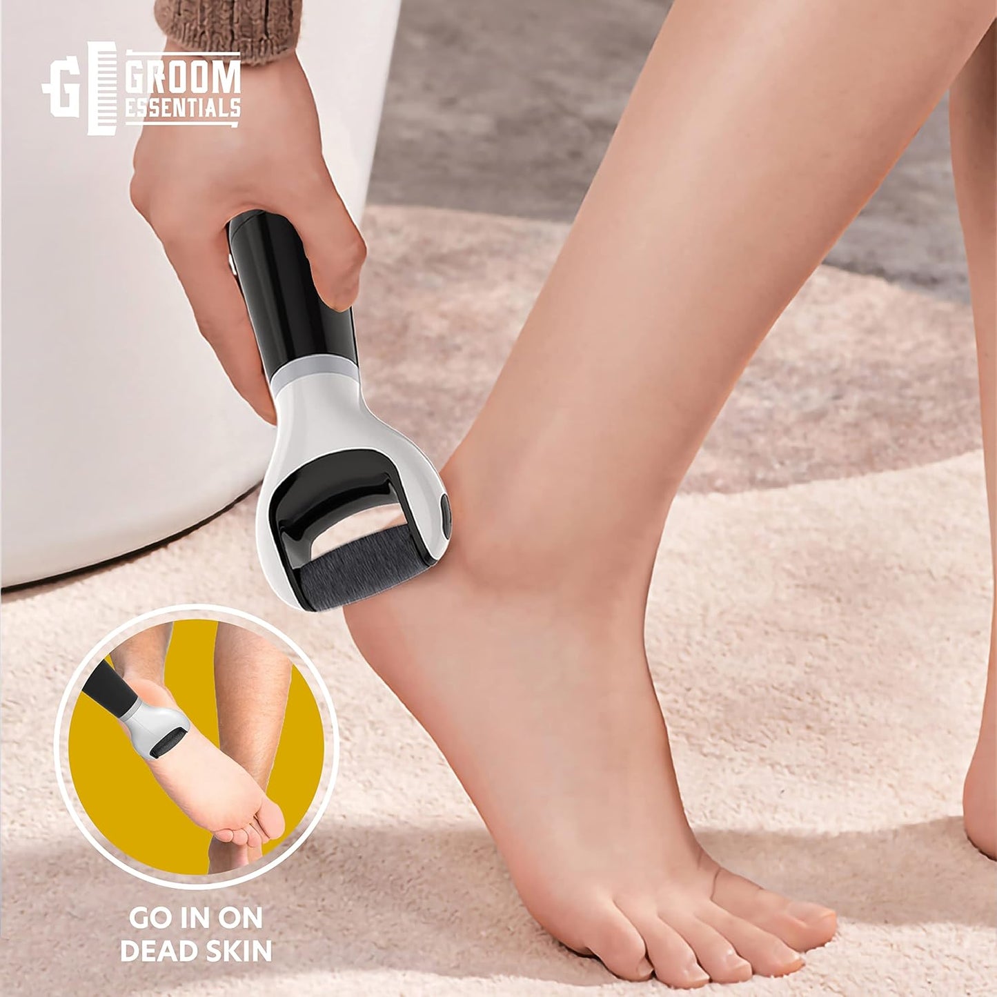 ChargeWorx Groom Essentials Cordless Callus Remover for Feet, Electric Pedicure Tool with Spinning Pumice Stone Head, Portable Foot Scrubber and Heel Scraper, Includes 2 Replacement Pumice Heads
