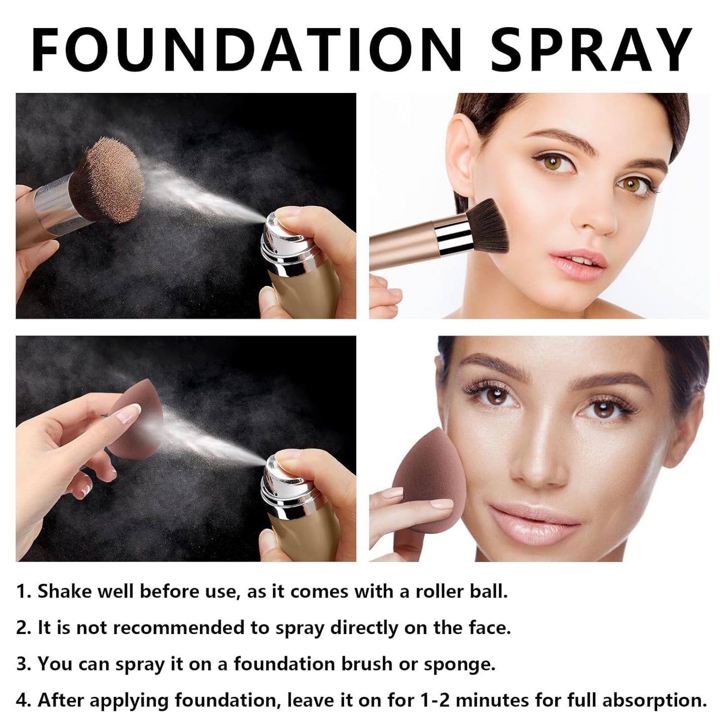 AirBrush Foundation Spray With Primer and Brush, Silky Mist Foundation Spray Makeup, Full Coverage Foundation for Smooth Radiant Finish, Formula Breathable Lightweight Hydrating(#1 Natural)