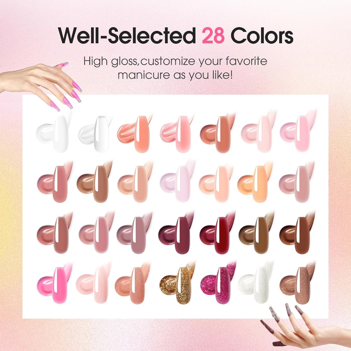 ROSALIND Poly Nail Gel Kit for Beginners - 28 Colors Extension Gel Set with UV/LED Nail Lamp, 72 Accessories (Base/Top Coat, Nail Forms, Tools), Long Lasting Salon Kit for DIY Manicure