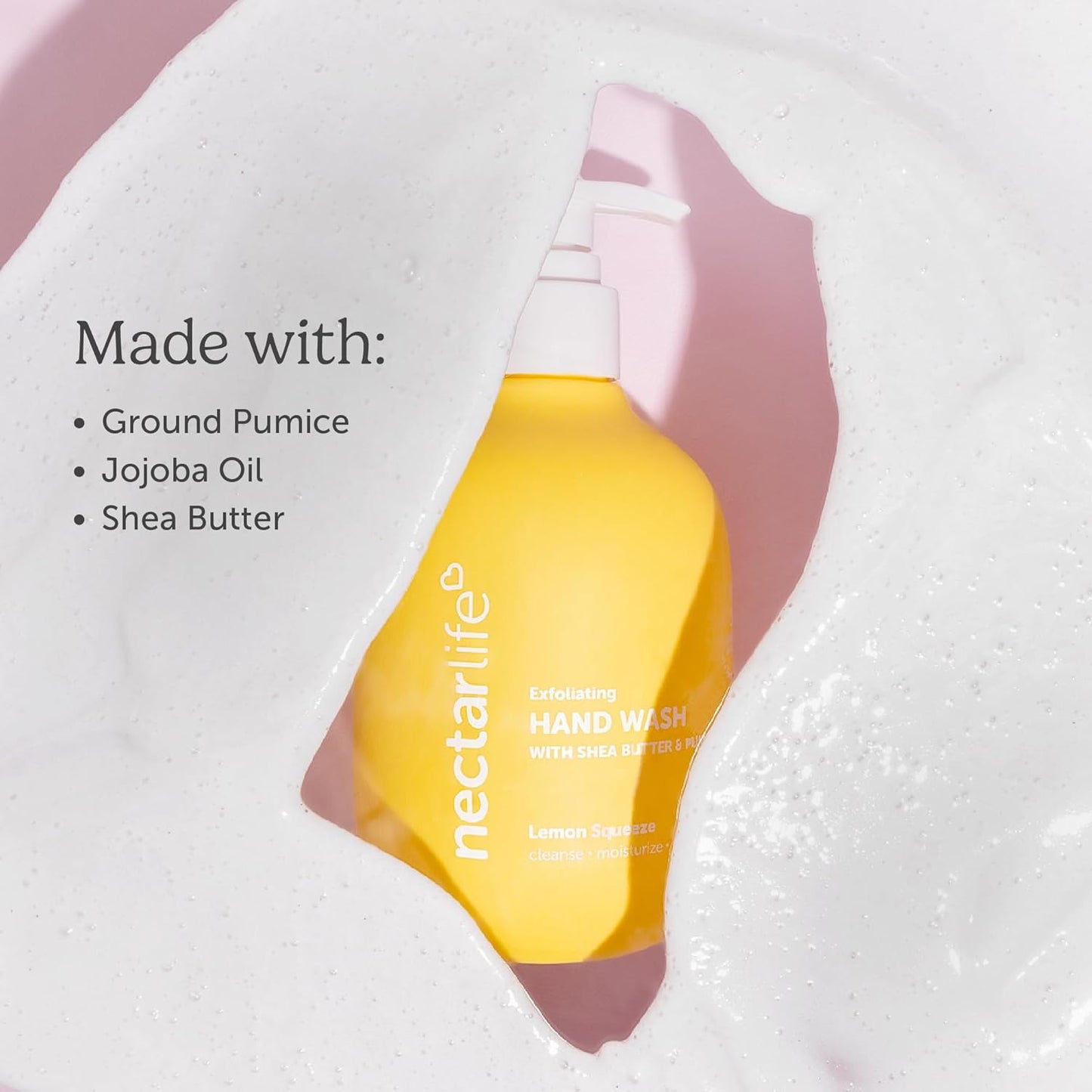 Nectar Life Exfoliating & Moisturizing Hand Wash 3-Pack, Volcanic Pumice for Hand Scrub, Shea Butter Softens Hands, Clean Vegan Ingredients, Lemon Scent