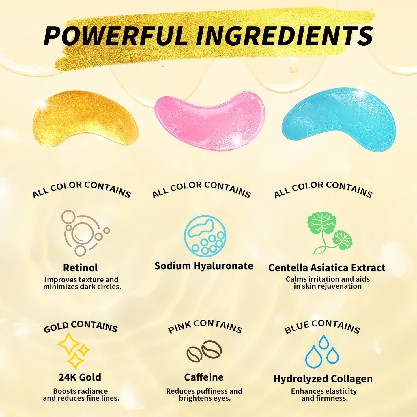 Under Eye Patches(25 Pairs), 24K Gold, Caffeine, Retinol Eye Masks for Puffy Eyes, Wrinkles, Dark Circles, Undereye Bags Treatment - Restoring & Awakening & Moisturizer Skin care Gift for Women