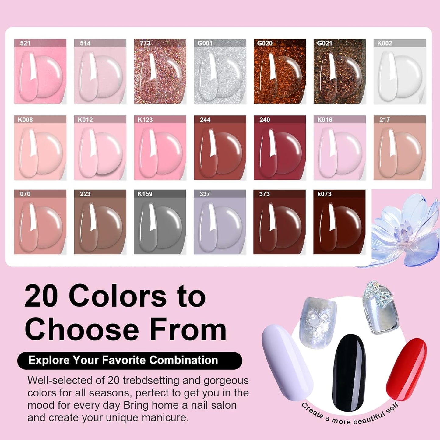 31 Pcs Dip Powder Nail Kit Starter - 20 Colors Nude Brown Skin Tone Dipping Powder Liquid Set with Base Top Coat, Activator, Brush Saver, Nail Buffer and Brush No Needed Lamp Curing