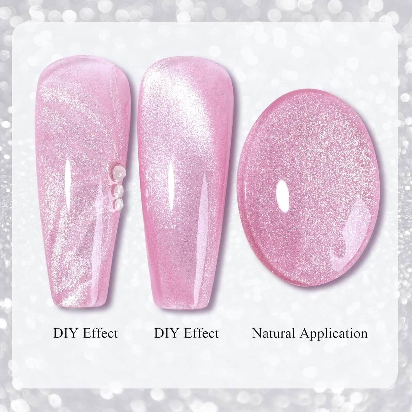 Imtiti Hot Pink Champagne Pink Color Gel Nail Polish, 0.5fl oz Holographic 9D Cat Eyes Glitter Magnetic Gel Polish with Magnetic Stick for Nail Salon