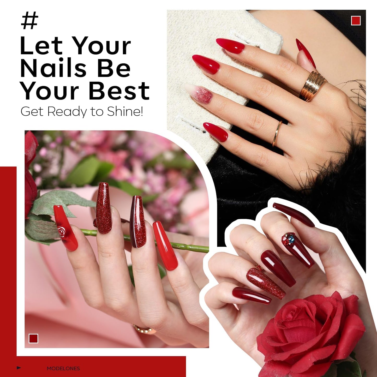 modelones Nail Polish Set, 6 Colors 2025 Classic Apple Red Cat Eye Glitter Mini Quick Dry Nail Lacquer Kit, Ruby Cherry Red Magnetic Sparkle DIY Nail Art Manicure Gift for Women Girls
