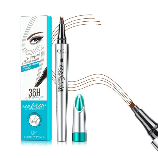 QIC Eyebrow 4 Tip Brow Pencil, Microblading Pen Waterproof Long-Lasting with Upgrade Micro-Fork Tip Applicator for Natural Brows (Reddish Brown-03)