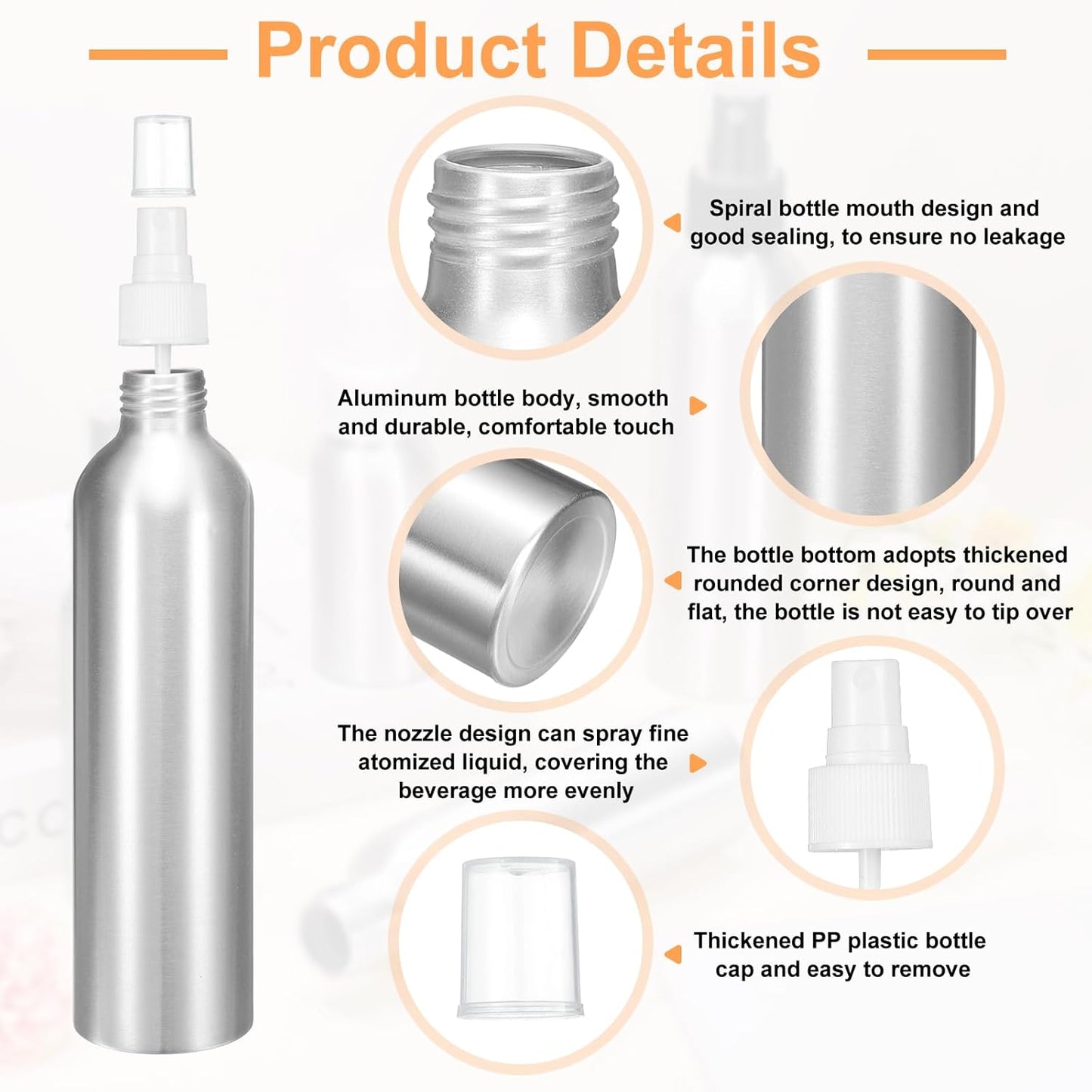 HARFINGTON 3pcs Aluminum Fine Mist Spray Bottles 250ml/8.5oz Metal Small Liquid Alcohol Refillable Travel Container with White Plastic Nozzle Cap for Perfume Skincare Cosmetic Storage Bottle