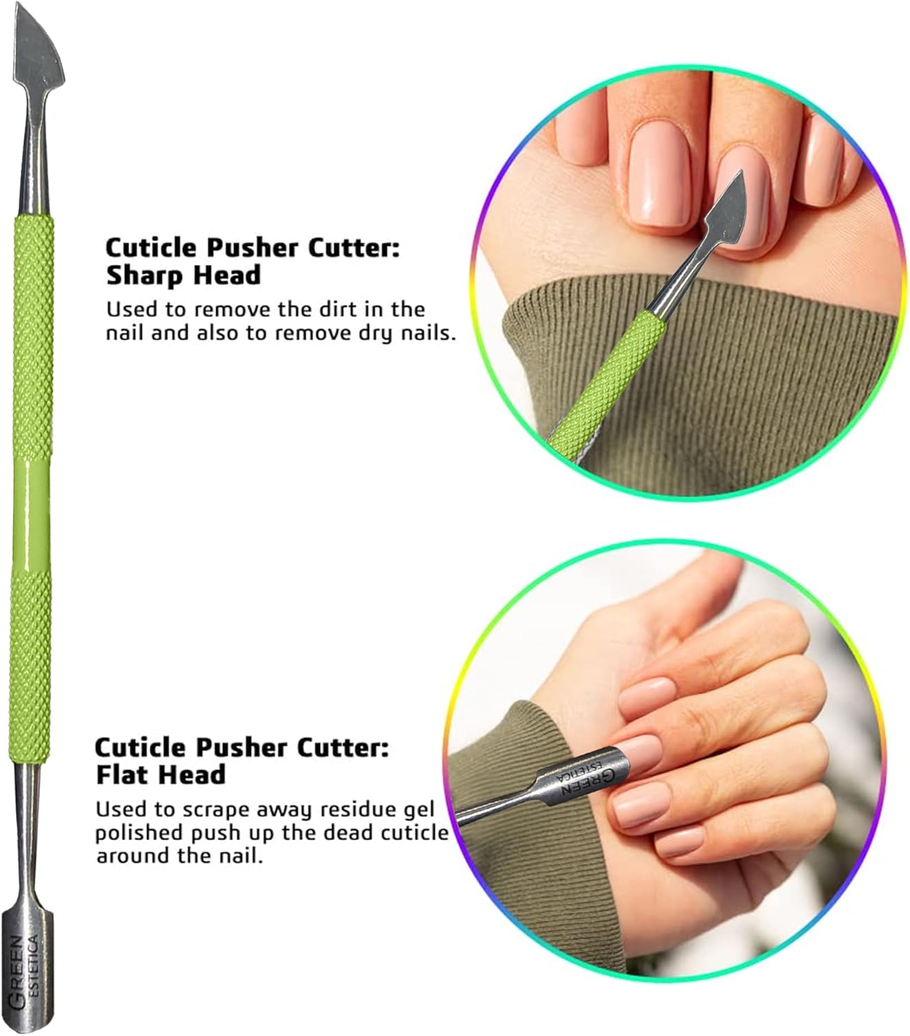 Professional Cuticle Trimmer with Cuticle Pusher Nail Cuticle Remover Nipper Silver Stainless Steel Sharp Blades Manicure Tools with Double Spring Nail Care Pedicure Nail Tools Home Spa (Green)