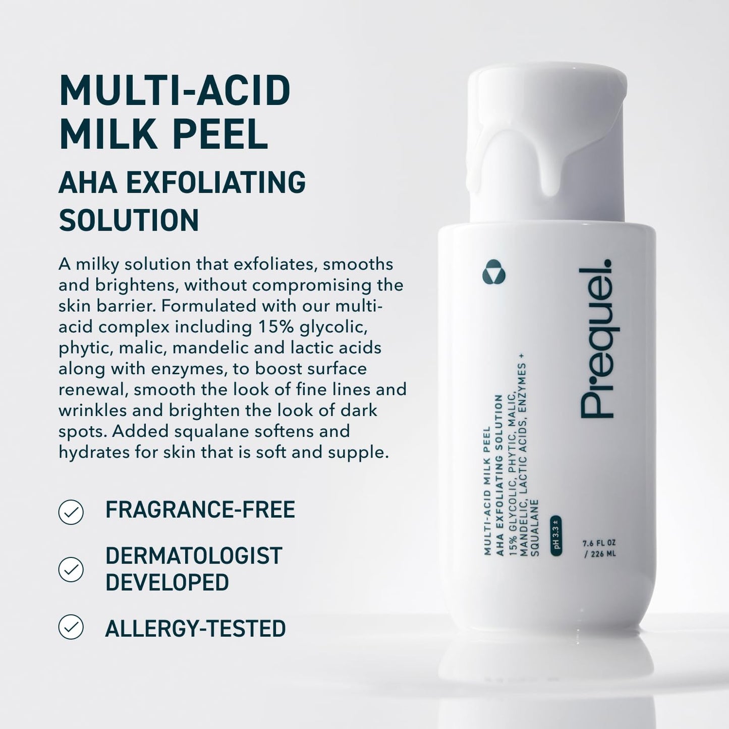 Skin Multi-Acid Milk Peel, Professional Exfoliating Solution. 15% Glycolic Acid Face Peel with Lactic Acid and Enzymes. Hydrating Chemical Exfoliant. Clinical Strength Formula, 7.6oz Bottle.