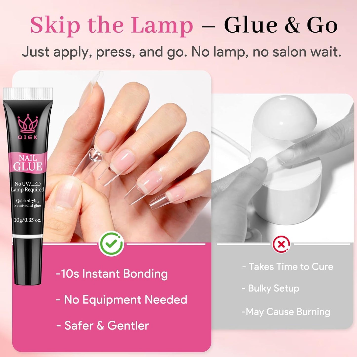 Nail Glue for Press Ons, 10g*2 Super Strong Bond Semi Solid Glue On Nails, 10s Quick Dry No Curing Needed, High Capacity Press on Semi-Solid Gel Long Lasting 28+ Days Easy to Remove for Beginners