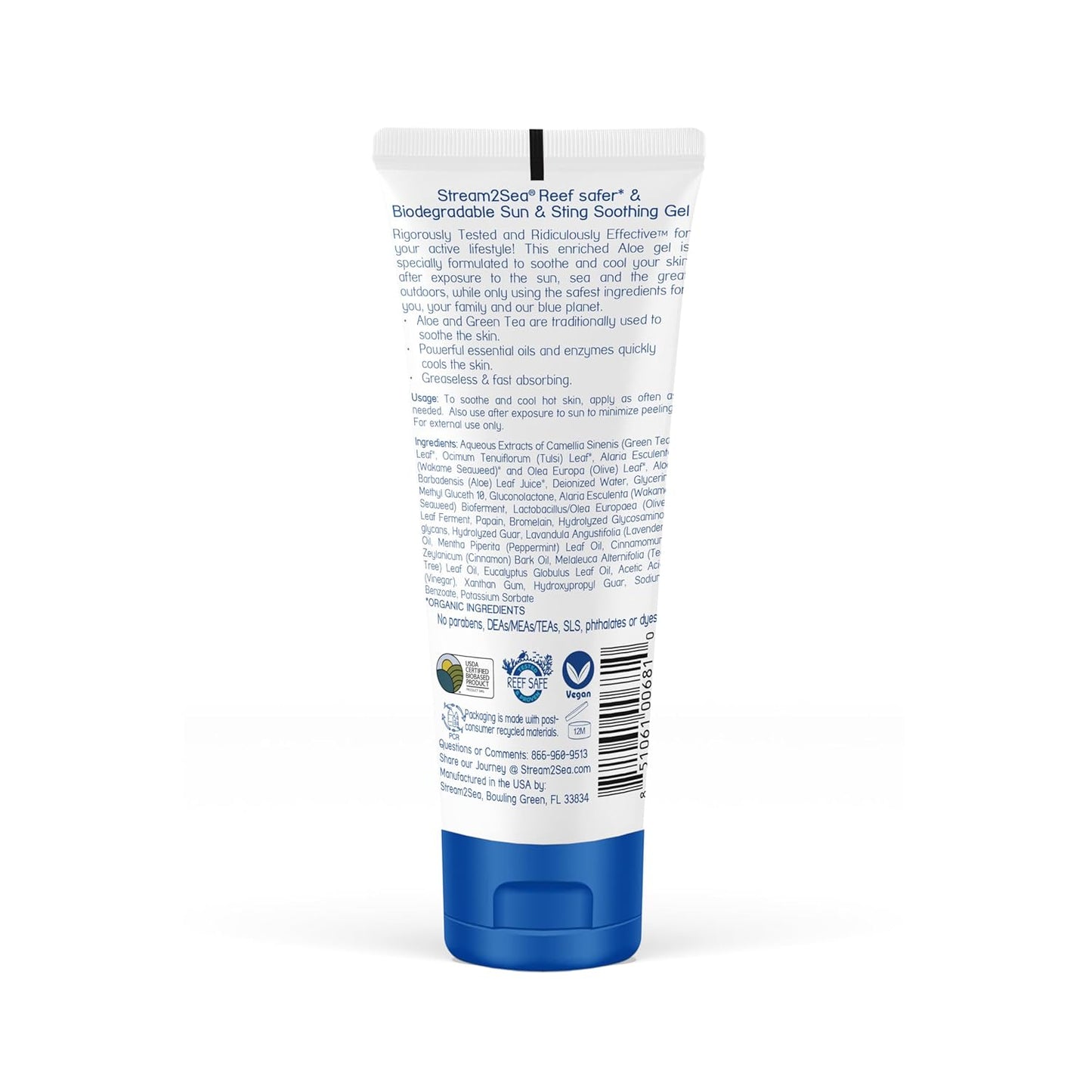 STREAM 2 SEA Sun & Sting Aloe Soothing Gel for Face & Body, Organic Aloe Vera Gel for Sunburn Relief, Travel Size Aloe Vera Gel for Skin, Natural After Sun Care, Pure Aloe After Sun Gel, 2.5 Fl oz