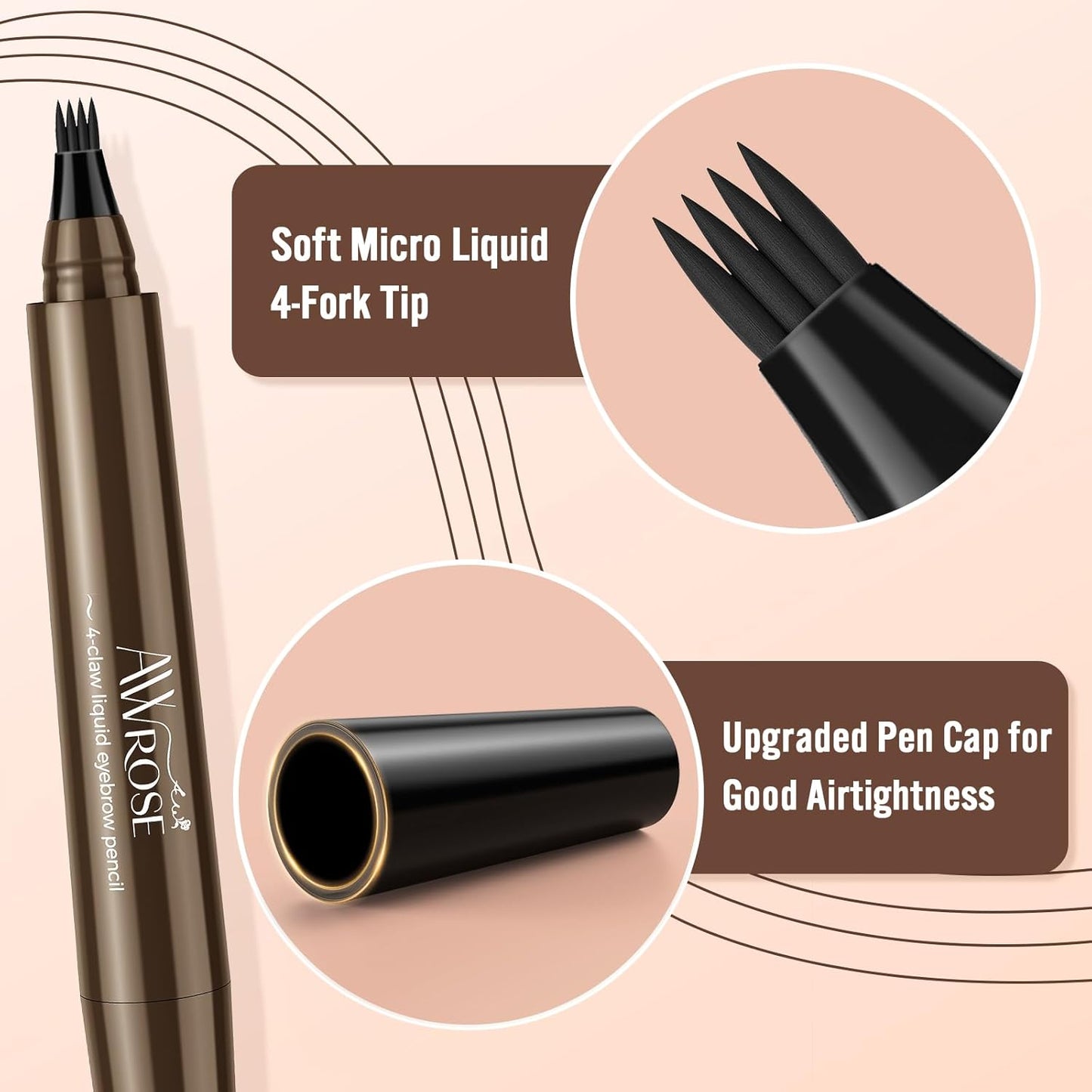 AWROSE Eyebrow Pencil, 2 Pack 3D Waterproof Microblading Eyebrow Pen 4 Fork Tip Tattoo Pencil, Precise Natural Brow Magic Eye Brow Pencil with Hair Like Strokes, Multi-Used Eye Brow Pen for Women
