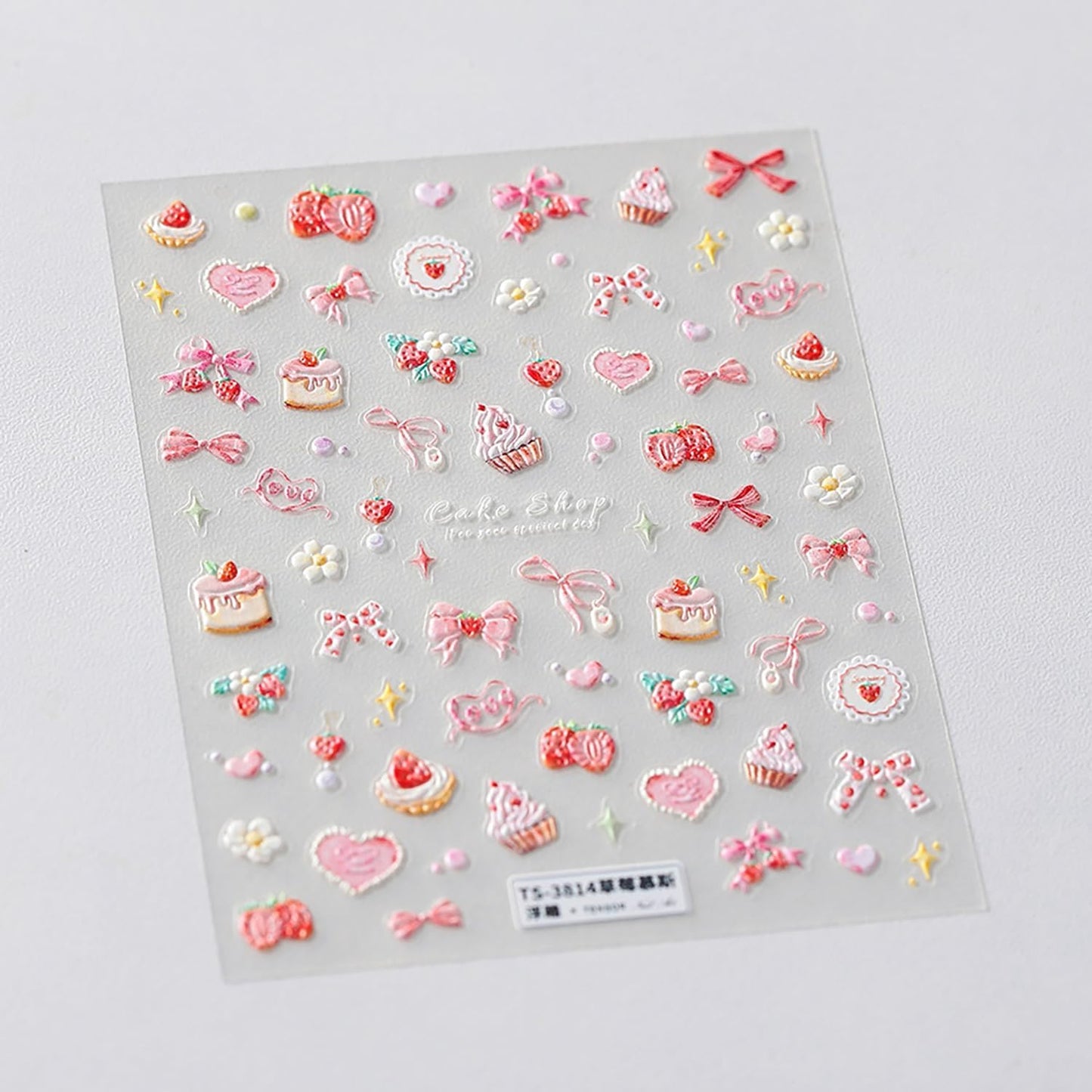 5D Embossed Bow Nail Stickers Pink Bow Nail Decals for Acrylic Nails Designs Self Adhesive Pink Star Cake Flower Nail Art Stickers Cute Bow Nail Art Supplies for Women Nail Accessores