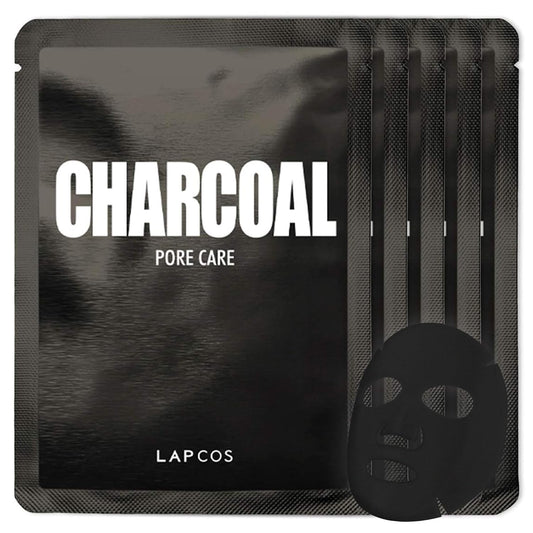 LAPCOS Charcoal Sheet Mask, Daily Face Mask with Salicylic Acid and Tea Tree Oil to Detoxify and Tighten Skin, Korean Beauty Favorite, 5-Pack