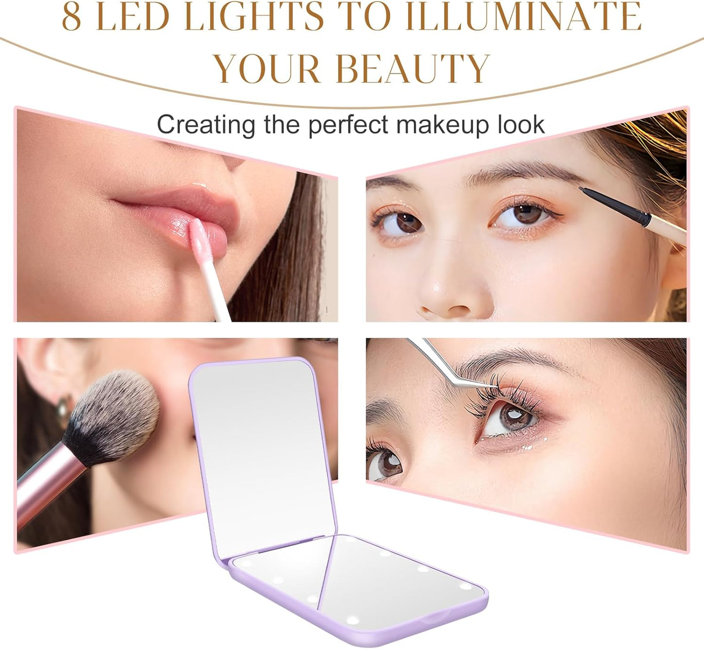 Compact Mirror, 1X/3X Magnification LED Pocket Mirror with Nternal BIattery, Mini Mirror for Purse, Pocket,Travel and Present (Purple)