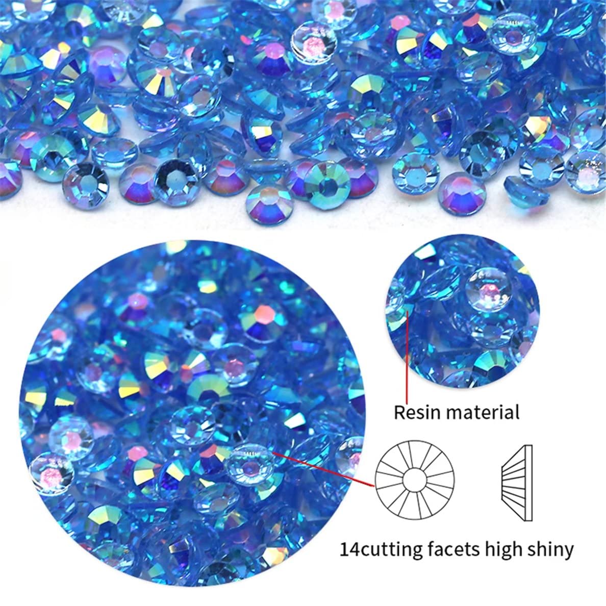 1440 Pcs SS20 5mm AB Flatback Rhinestones for Nails Art Crafts Transparent Glitter Round Gems Crystals DIY Clothes Shoes(Clear Peacock Blue AB)