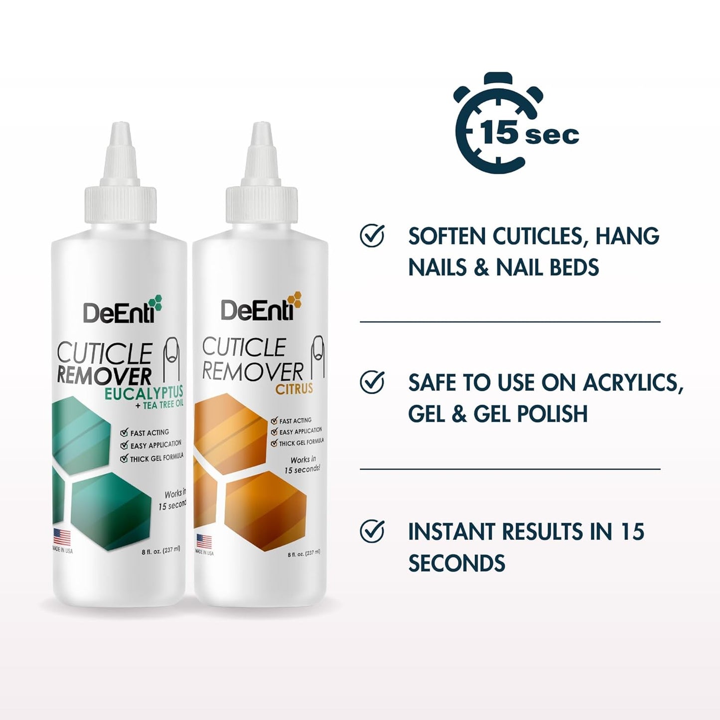 DeEnti Instant Cuticle Remover Gel, Professional Cuticle Softener with Instant 15-Second Removal, 8oz Bottle for Hand, Foot & Nail Care, Salon Quality Manicure & Pedicure Supplies