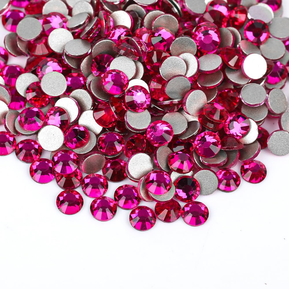 Flatback Glass Rhinestones,Bedazzler Gems 1440pcs Non Hot fix Rhinestones for Nail Charms Crafts Clothes Tumblers,Hot Pink,SS10