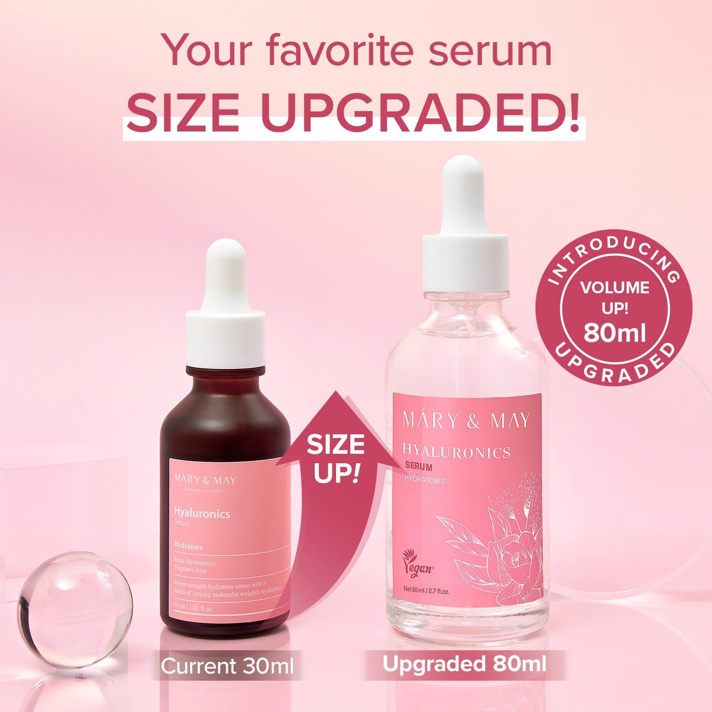 Mary&May Hyaluronics Serum with 6 Types of Hyaluronic Acid Complex for Deep Hydration and Moisture Retention - Fragrance Free, EWG Verified, Cruelty-Free for Dry Dehydrated Skin 2.71 fl.oz.
