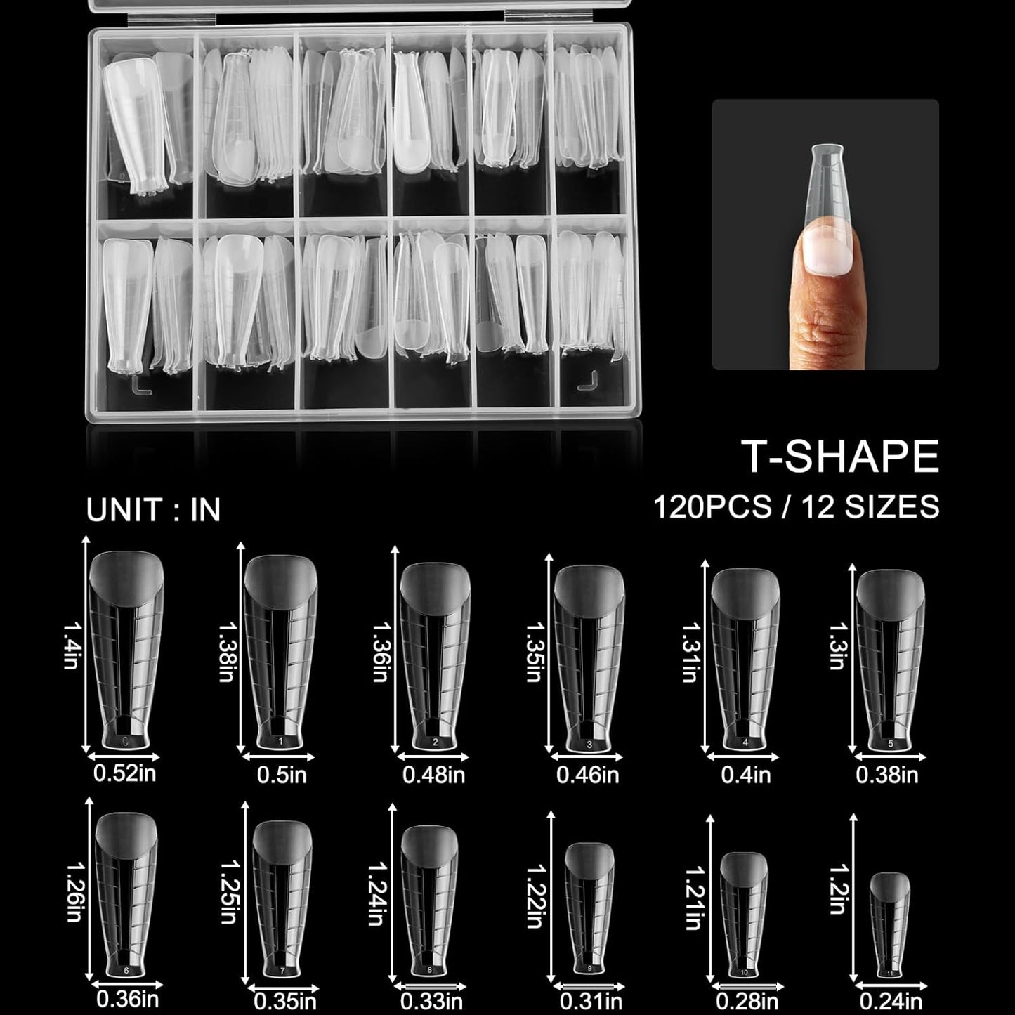 120Pcs Dual Nail Forms,T-Shape Extension Poly Nail Gel Nail Forms Full Cover Reusable Nail Molds 12 Sizes for Solid Nail Gel Glue Nail Art Design Salon&DIY
