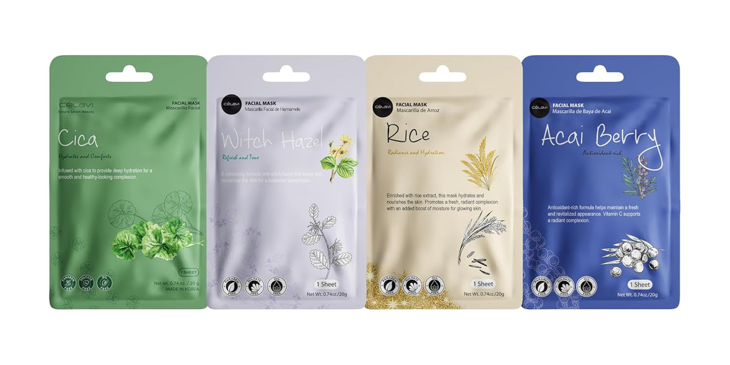 Celavi K-Beauty Skincare Essence Facial Face Mask Korea Skin Care Moisturizing C Set 12 Pack