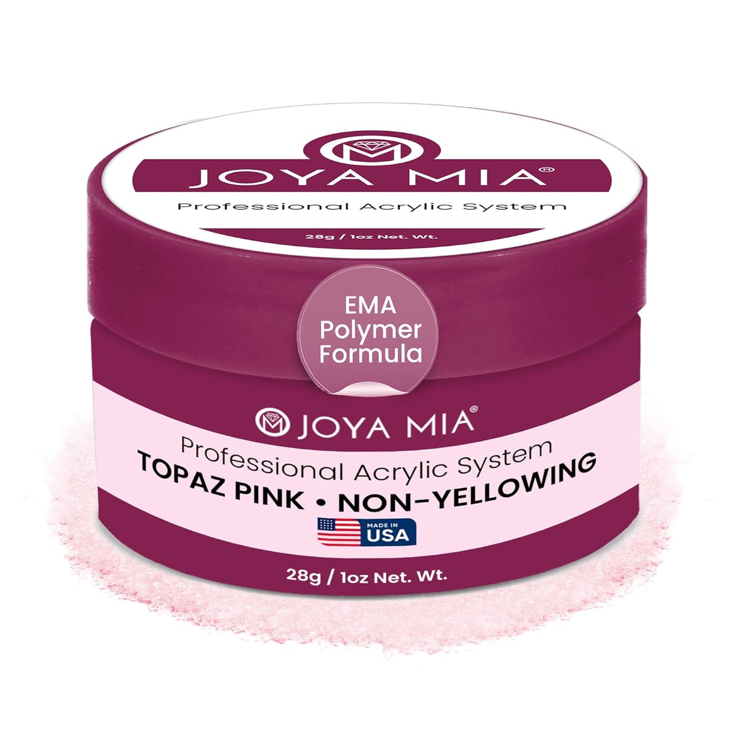 Joya Mia Acrylic Powder for Nails, MMA-Free, Super Adhesion Professional Powder for Flawless & Long-Lasting Nail Enhancements, Easy Application, Vibrant & Stunning Colors - Topaz Pink, 1 oz