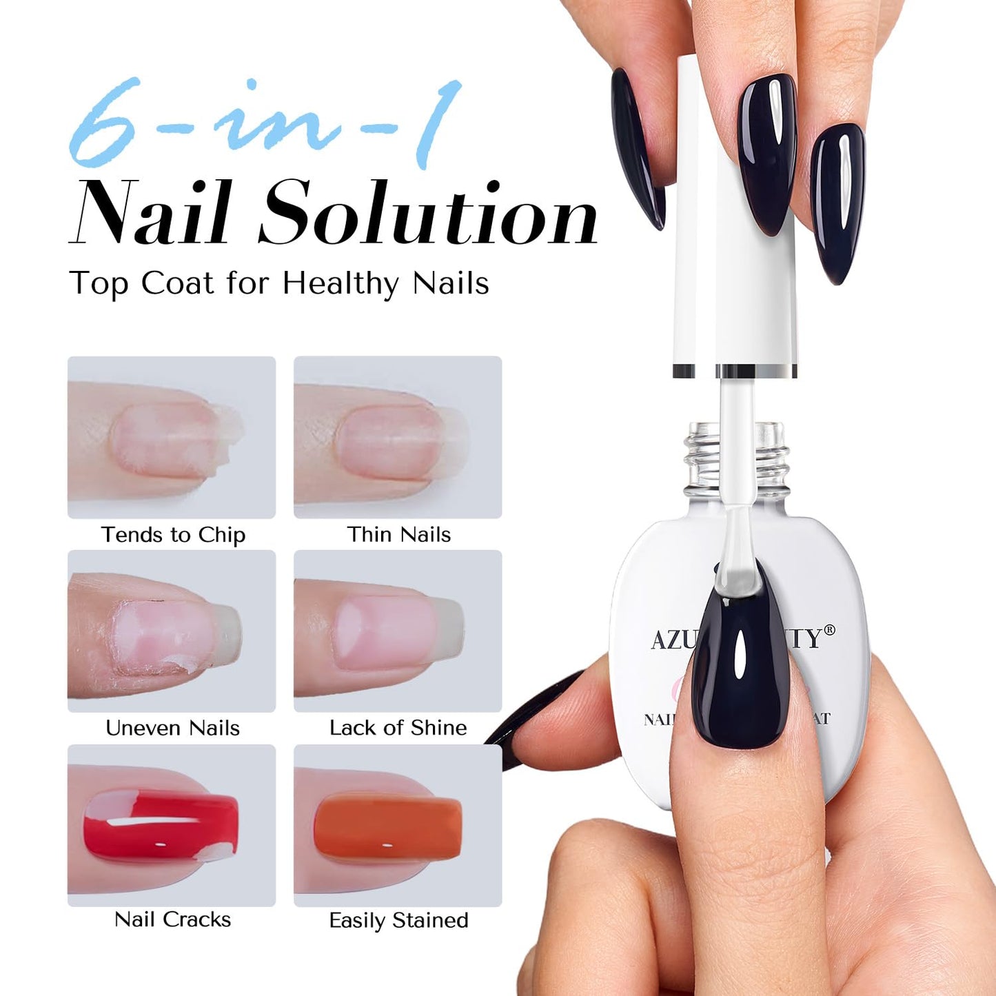 AZUREBEAUTY Natural Top Coat Nail Polish – Clear, Quick Dry, Long Lasting, Glossy Shine, Air Dry Formula, Smooth Finish, Nail Lacquer for Manicure & Nail Art, Salon-Quality