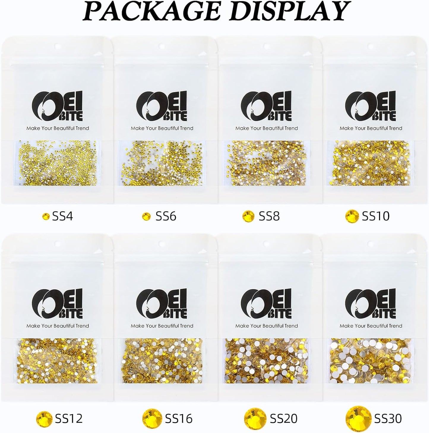 Citrine Flatback Rhinestones, Glass Rhinestones for Nail Art and Craft, Glue Fix, Loose Crystal Gemstones(Yellow, SS12, 1440pcs, 2.9-3.0mm)