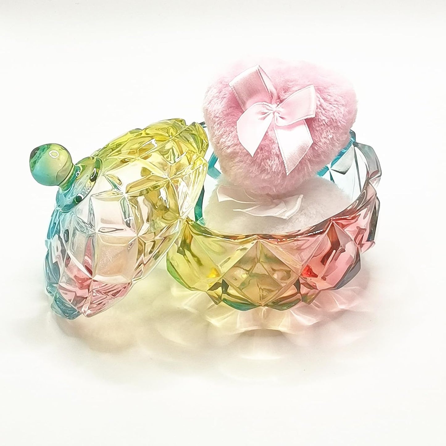 Body Powder Puff and Container - Glass Dusting Powder Container with 2 Soft Puffs Vintage Powder Puff Case for Women & Girls (3.94x3.94x4.53 H in) - GRB012-Multi