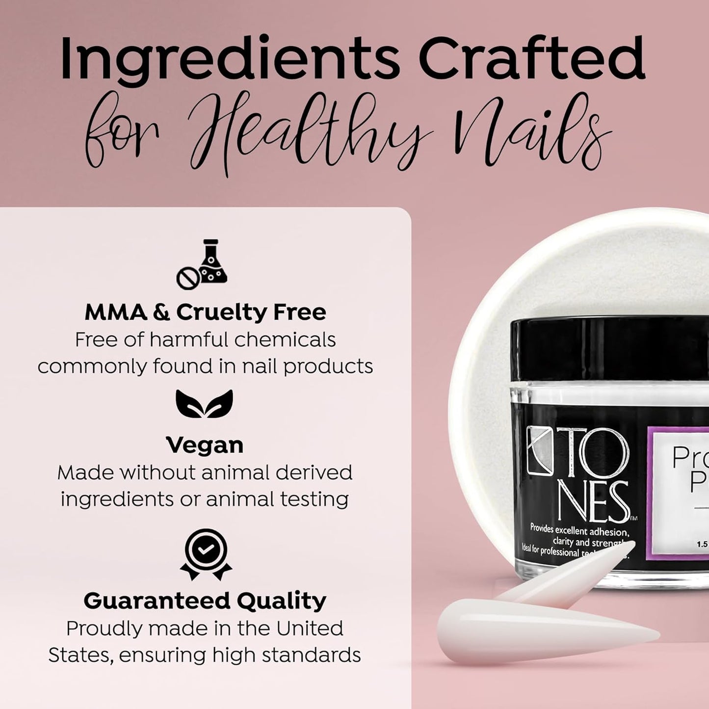 Tones Pro Acrylic Nail Powder, Glass (Clear), (3.5 Fl Oz) - Long-Lasting & Non-Yellowing Polymer for Salon Quality Nail Extensions & 3D Art