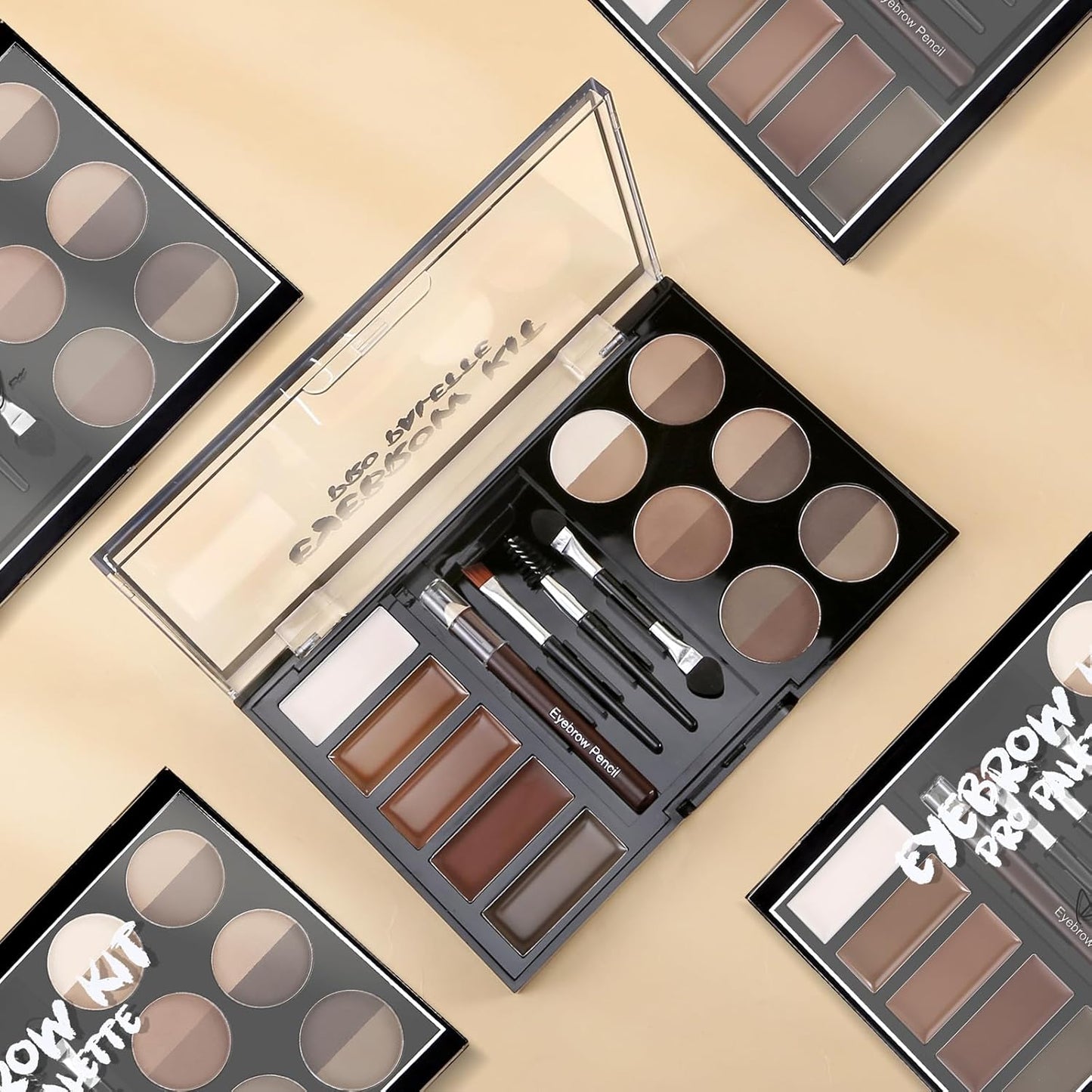 Eyebrow Powder Palette Set - 12 Colors, 5 Mascaras, 4 Stencils, Brush & Pencil, Volumizing Gel for Natural Brows