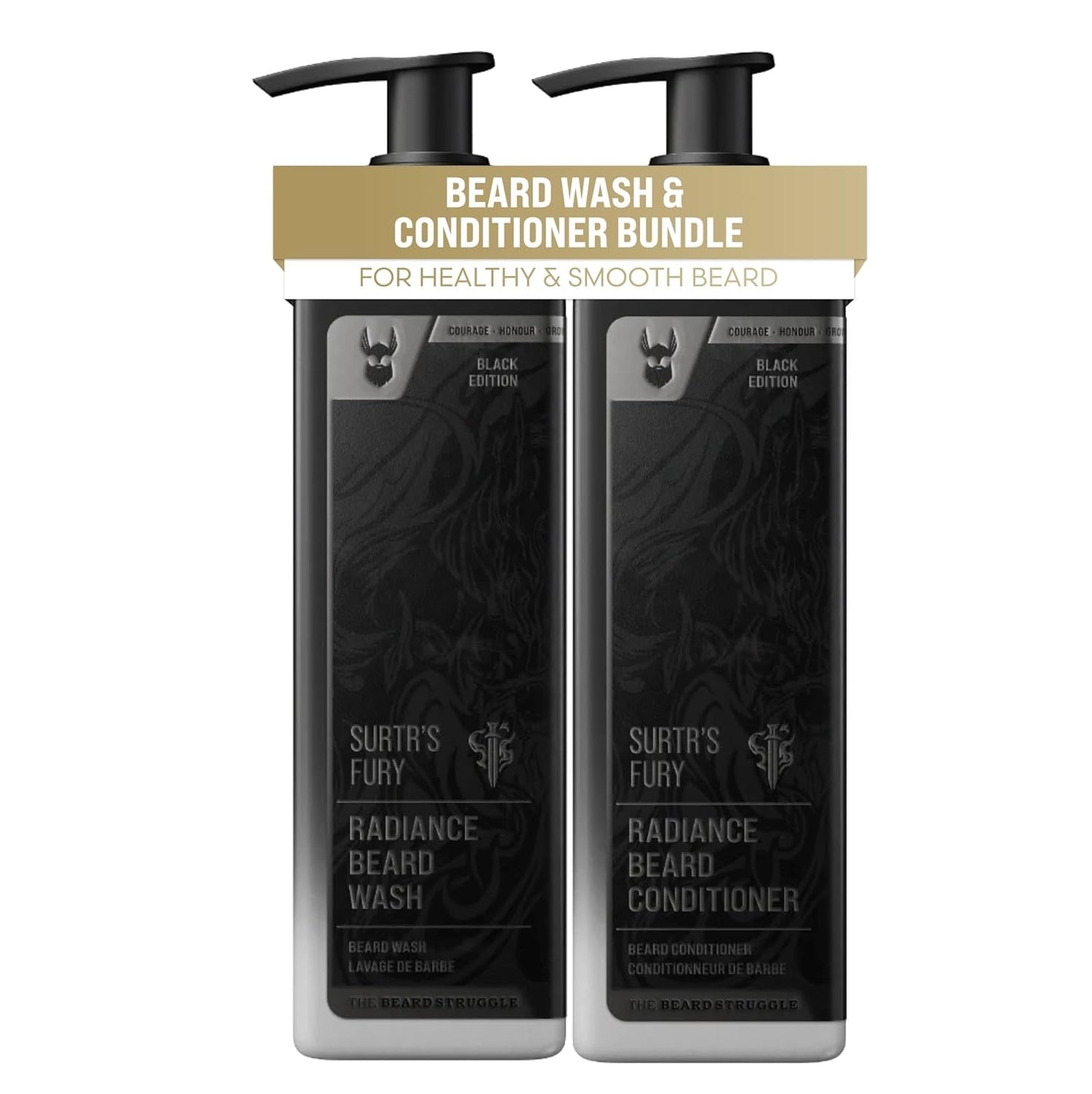 The Beard Struggle - Radiance Beard Wash & Conditioner Bundle for Men - Platinum Collection - Pack of 2, Surtr's Fury - Nourish, Cleanse, Softens, & Strengthens Beard