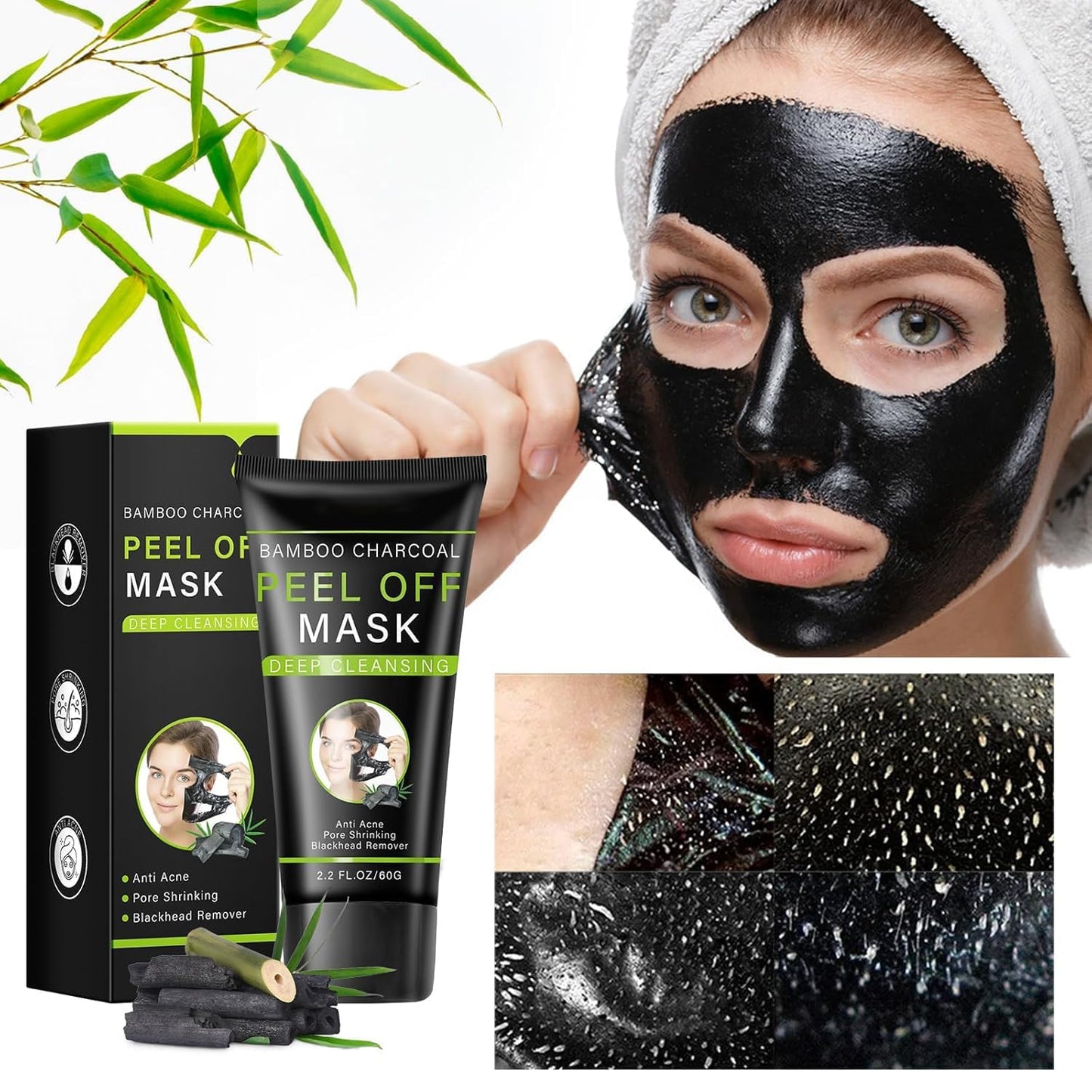 Blackhead Remover Mask, Activated Charcoal Peel Off Face Mask, Blackhead Remover for Oil Skin, Deep Cleansing for Face Nose Blackhead Pores Acne, For All Skin Types (2.12Fl.oz)