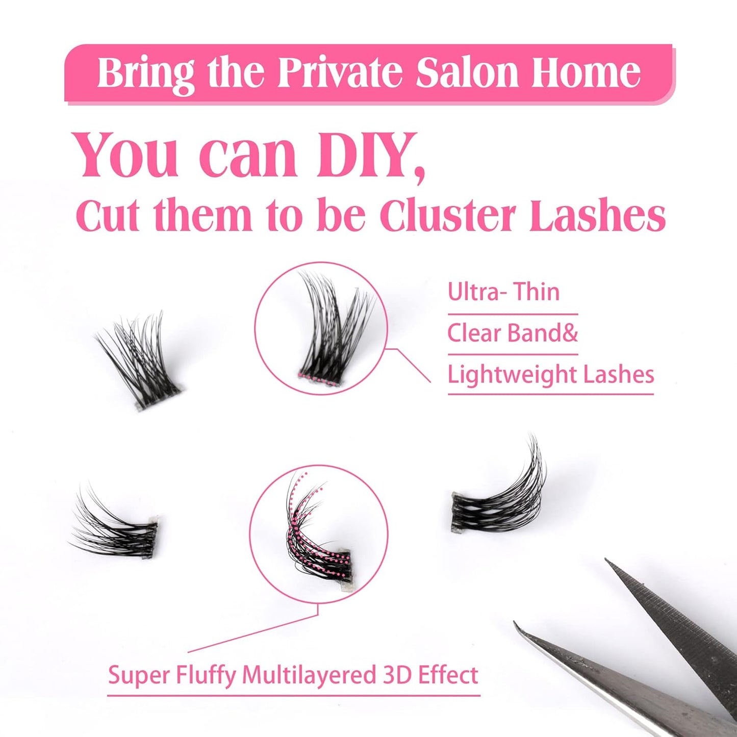 JIMIRE Half Lashes with Clear Band Cat-Eye Lashes Fluffy Wispy Accent False Eyelashes Natural Look Handmade Soft DIY Cluster Lashes Pack 7 Pairs