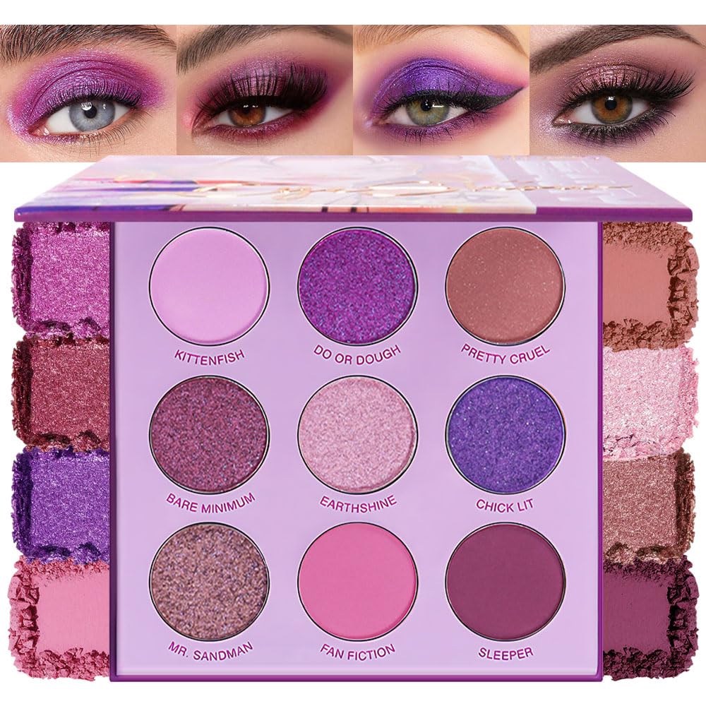 Purple Eyeshadow Palette with Mirror for Eye Makeup,16 Color Blue Green Pink Gold Colorful Matte Glitter Highly Pigmented Korean Natural Rainbow Eye Shadow palette,Blendable-01