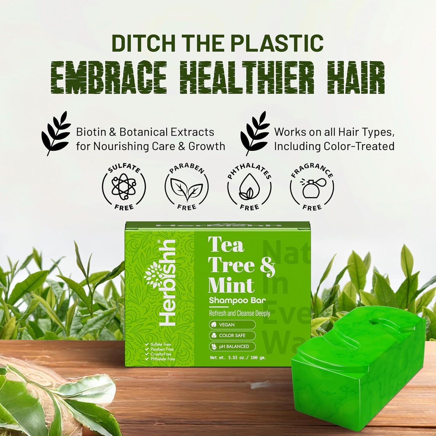 Herbishh Tea Tree & Mint Shampoo Bar – Tea Tree Oil Soap Bar for Oily Hair & Scalp Cleanse – Solid Travel Size Shampoo for Men & Women – Minty Deep Cleansing, 3.53 oz pk of 3