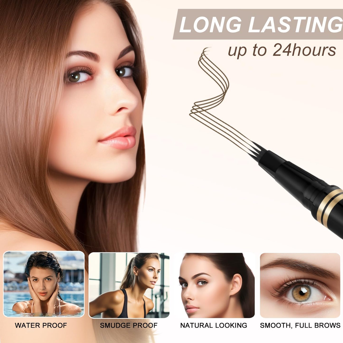 Eyebrow Pen,2-in-1 Waterproof Eyebrow Pencil with 4 Tip Microblading Brow Pen and Ultra-Precise Brow Pencil,with Dual-ended Eyebrow Brush,Eyebrow Makeup for Natural Looking - Ash Brown