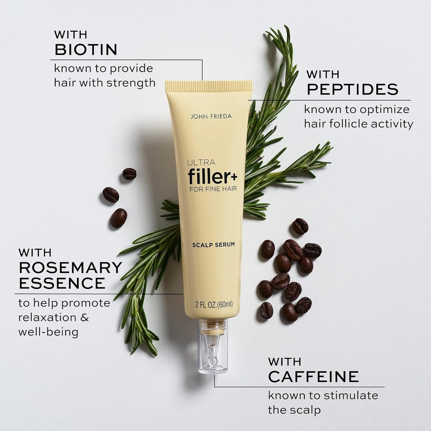 John Frieda ULTRAfiller+ Hair Density Scalp Serum for Fine Hair, Volumizing Hair Serum, Scalp Treatment for Thickening for Women and Men, 2 Oz