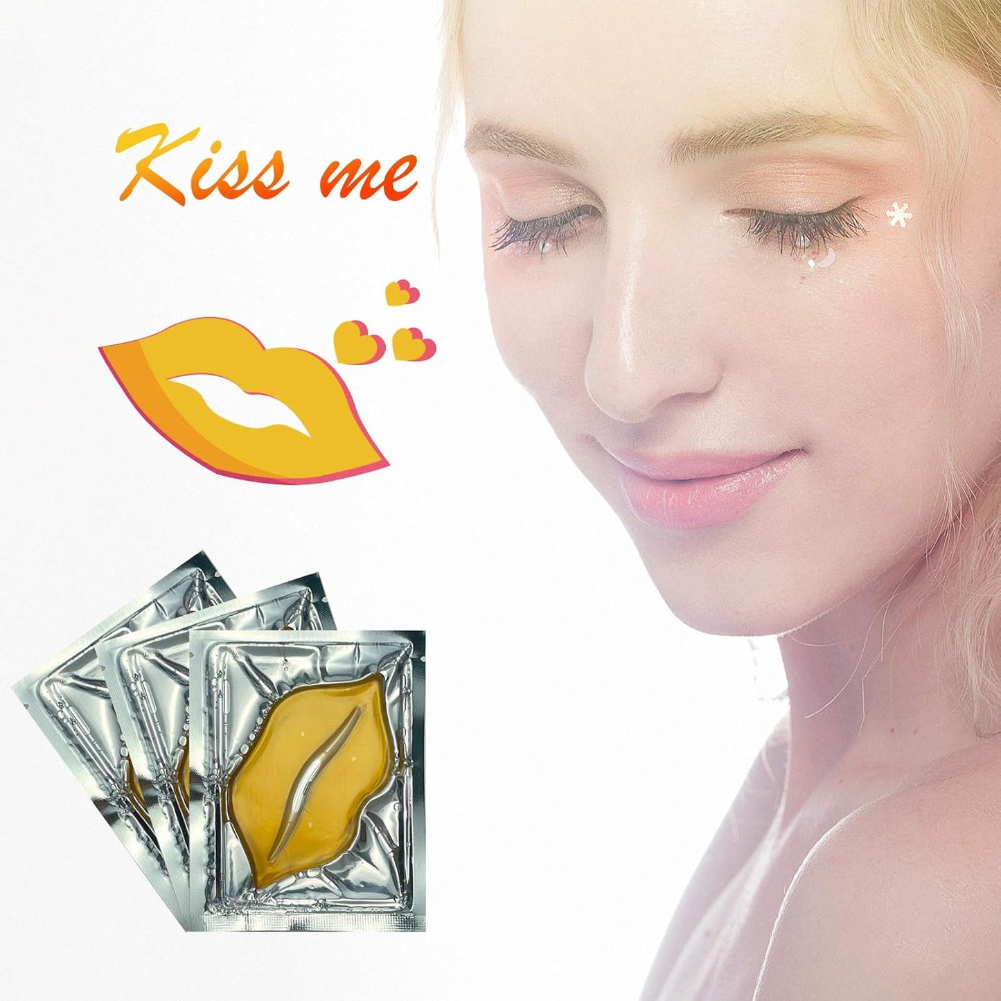 30PCS Collagen Lip Masks,Crystal Moisturizing Lip Care Pads Lip Patches for Dry Lips & Anti-Chapped, Smoothing Lip Fine Lines, Plumping Your Lips Attractive, Gold