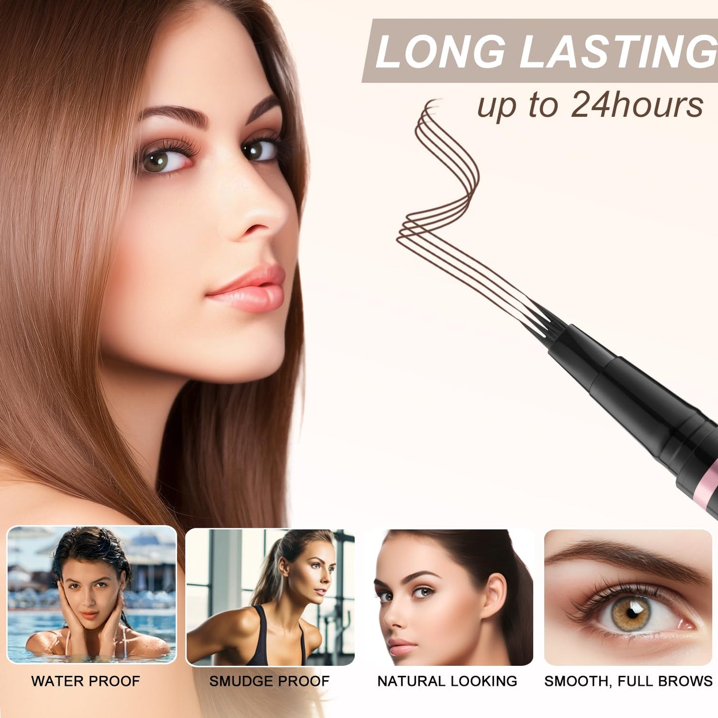 Eyebrow Pencil,2-in-1 Waterproof Eyebrow Pen with 4 Tip Brow Pen and Ultra-Precise Brow Pencil,with Dual-ended Eyebrow Brush,Eyebrow Makeup for Natural Looking Eyebrows-Dark Coffee