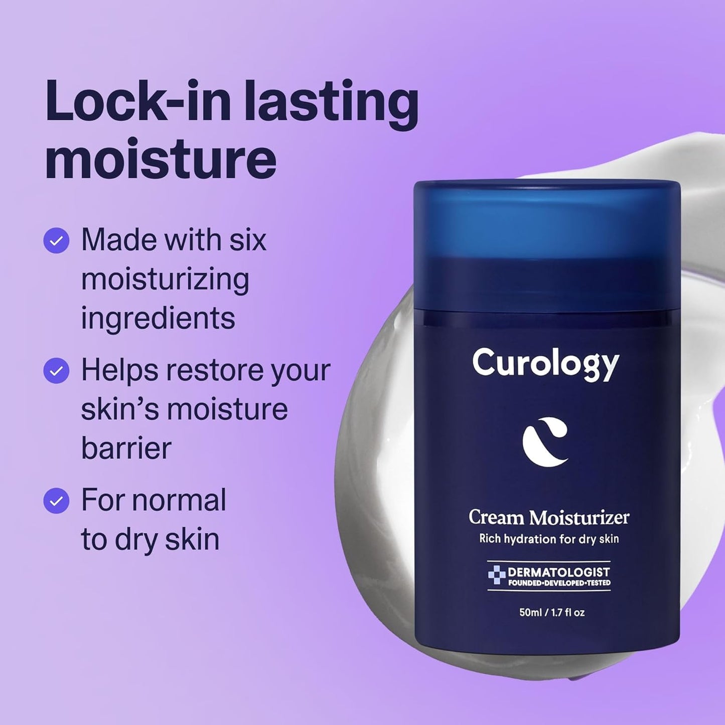 Curology Cream Moisturizer, Rich Hydrating Face Lotion for Dry Skin, with Shea Butter and Hyaluronic Acid, 1.7 fl oz