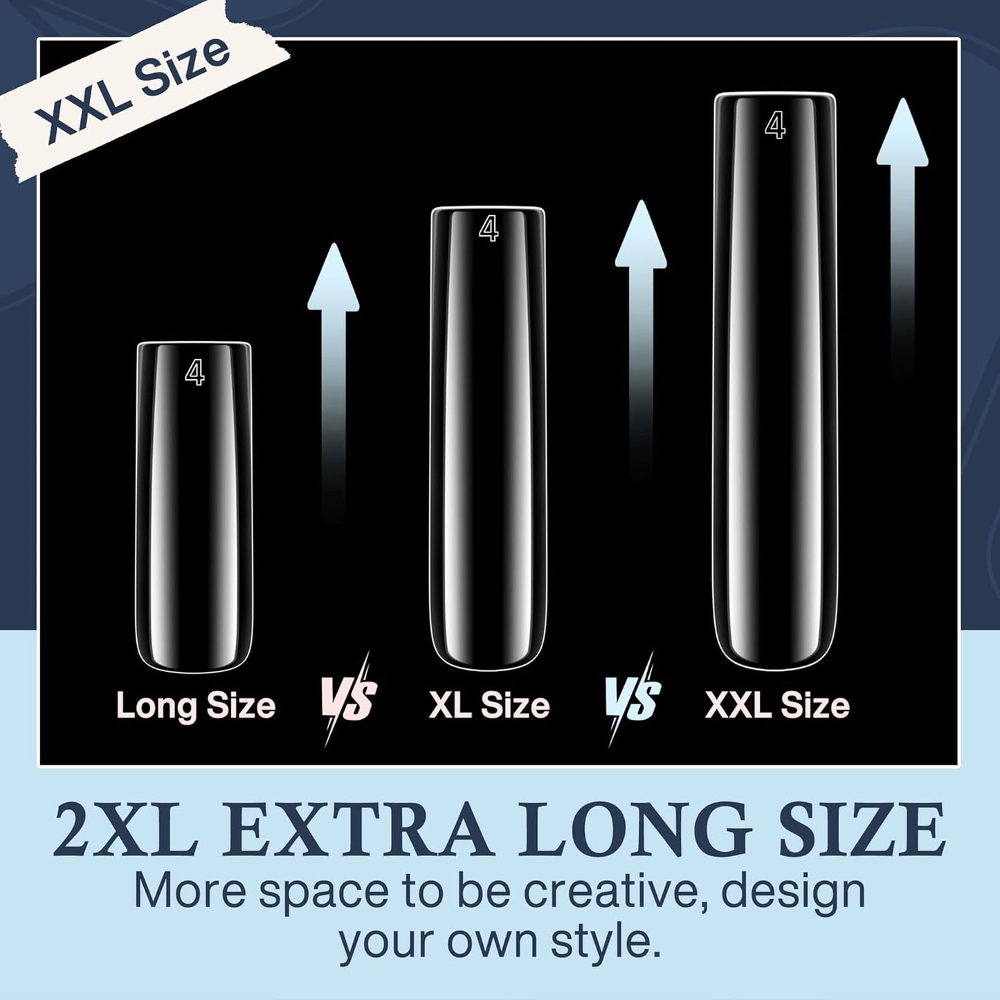 Tapered Square Nail Tips, XXL 240Pcs 12 Sizes Full Cover Fake Nails Extra Long Straight Nail Tips No C Curve Gel Nails Clear Gel Nails Tips Nail Extension for DIY Nail Art