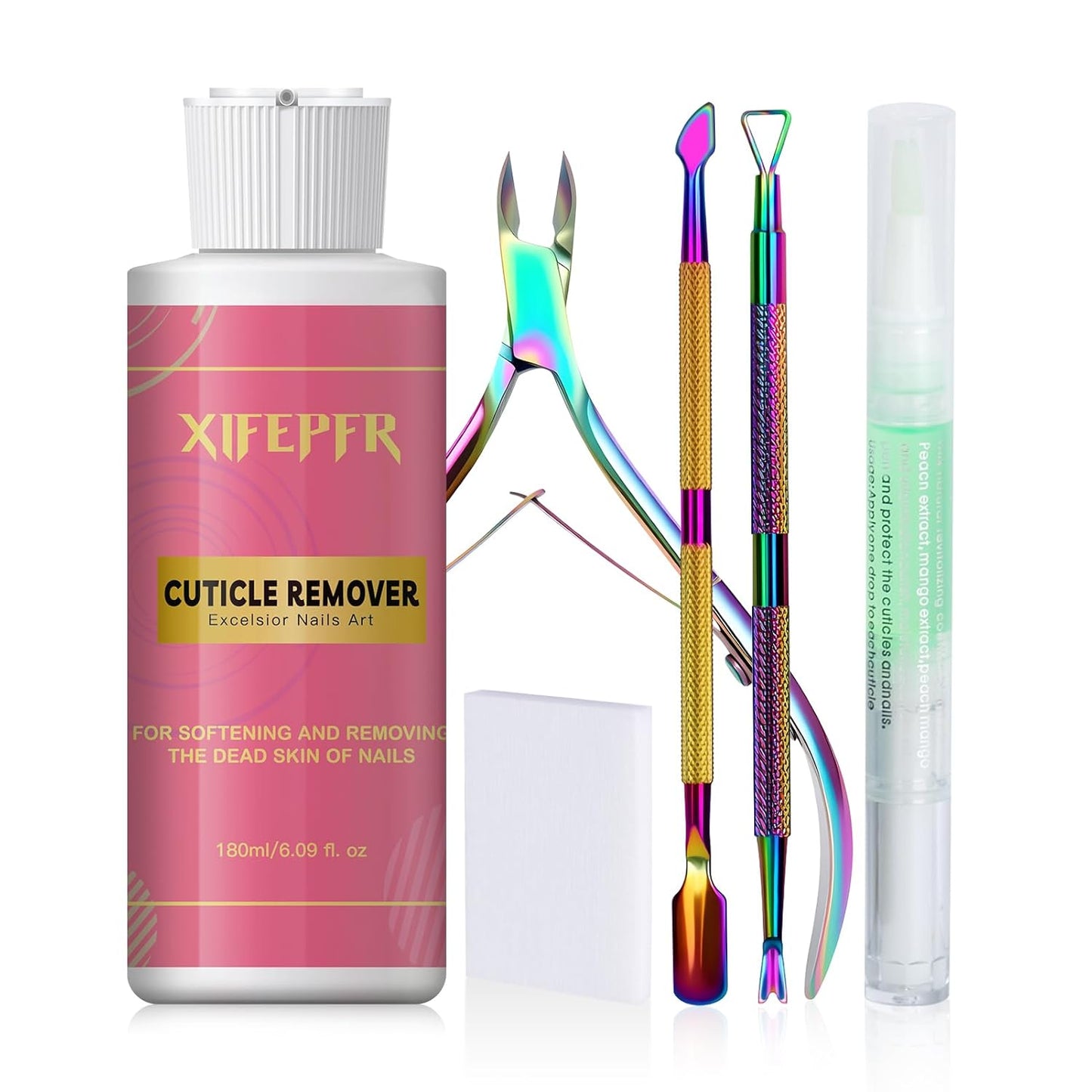 Cuticle Remover Kit - 6.09 Oz Cuticle Remover Cream with Cuticle Trimmer, Cuticle Nipper, Cuticle Pusher, Cuticle Oil Pen for Professional Manicure Nail Cuticle Care Home DIY, Gifts for Women