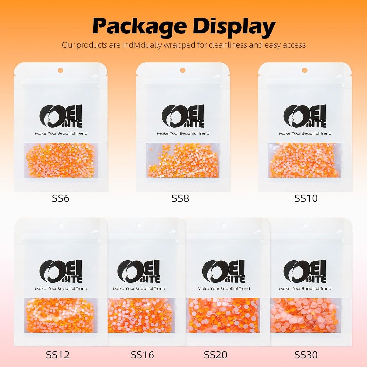 Neon Orange Flatback Rhinestones, Glass Rhinestones for Nail Art and Craft, Glue Fix, Loose Crystal Gemstones(Neon Orange, SS10, 1440pcs, 2.7-2.8mm)