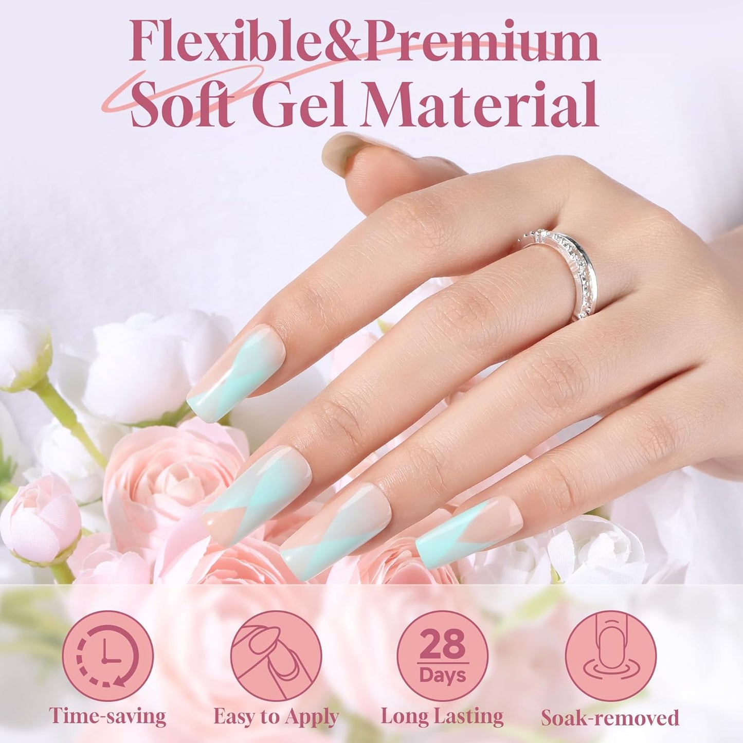UNA GELLA Medium Square Gel Tips Full Matte Square Nail Tips 216pcs Half Cover Clear False Acrylic Nails for Nail Extensions, DIY Art Salon 12 Sizes