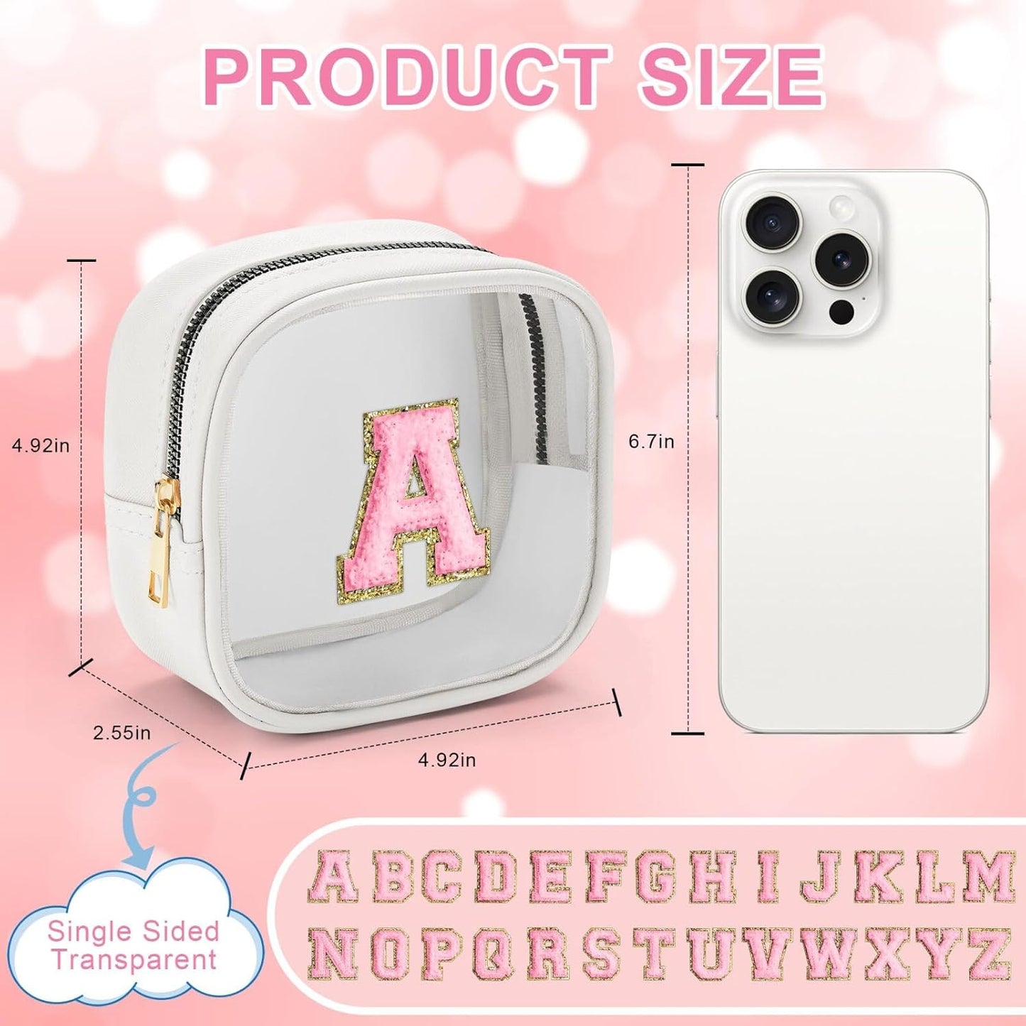 YOOLIFE Initial Make Up Bag Travel Toiletry Bag, Clear Makeup Bag Preppy Cosmetic Bags Organizer Travel Essentials Gifts for Women Teen Girlfriend Teacher Mom Birthday Mothers Day Gifts White J